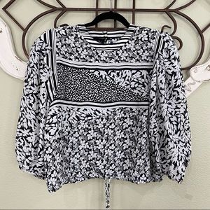 Vintage Y2K Diane Freis Black & White Mixed Print Blouse- Women’s Size Medium